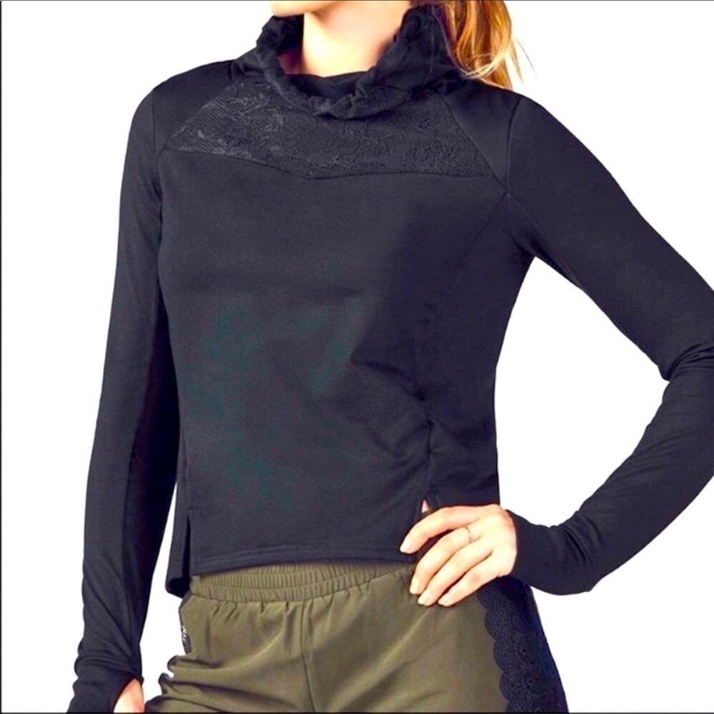 Fabletics black lace pullover funnel neck sweater